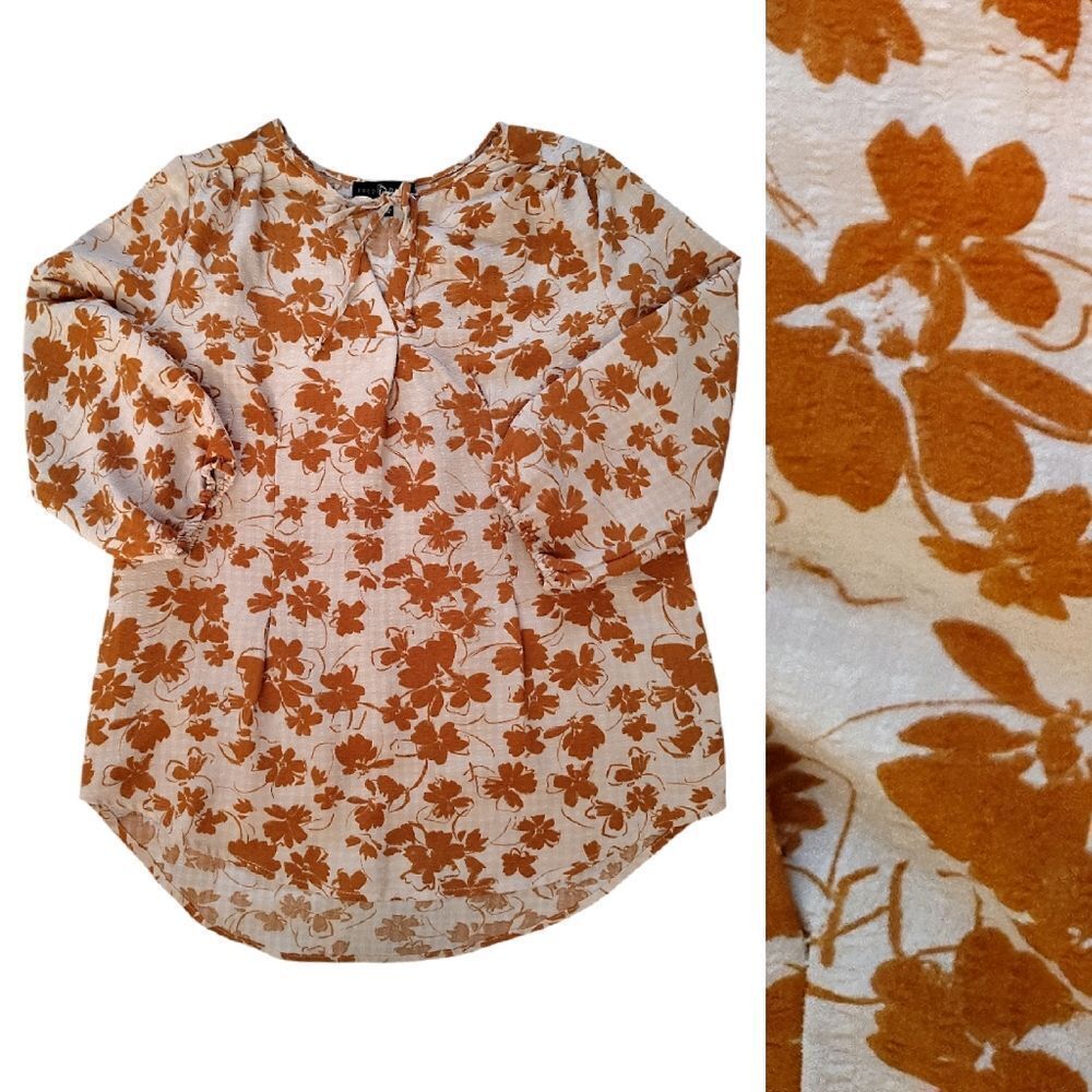 Fred David Rustic Cream Marigold Floral Printed Tunic Blouse Large